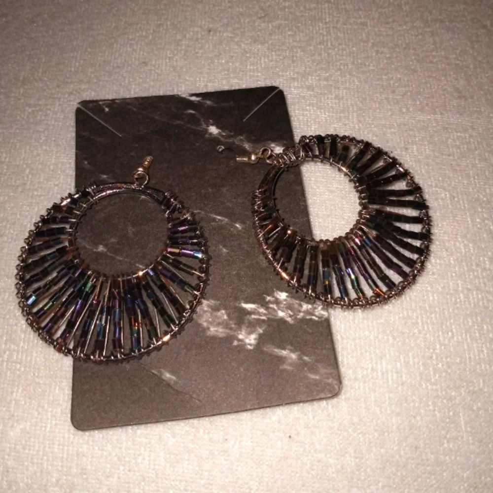 Multi-colored beaded dangle earrings